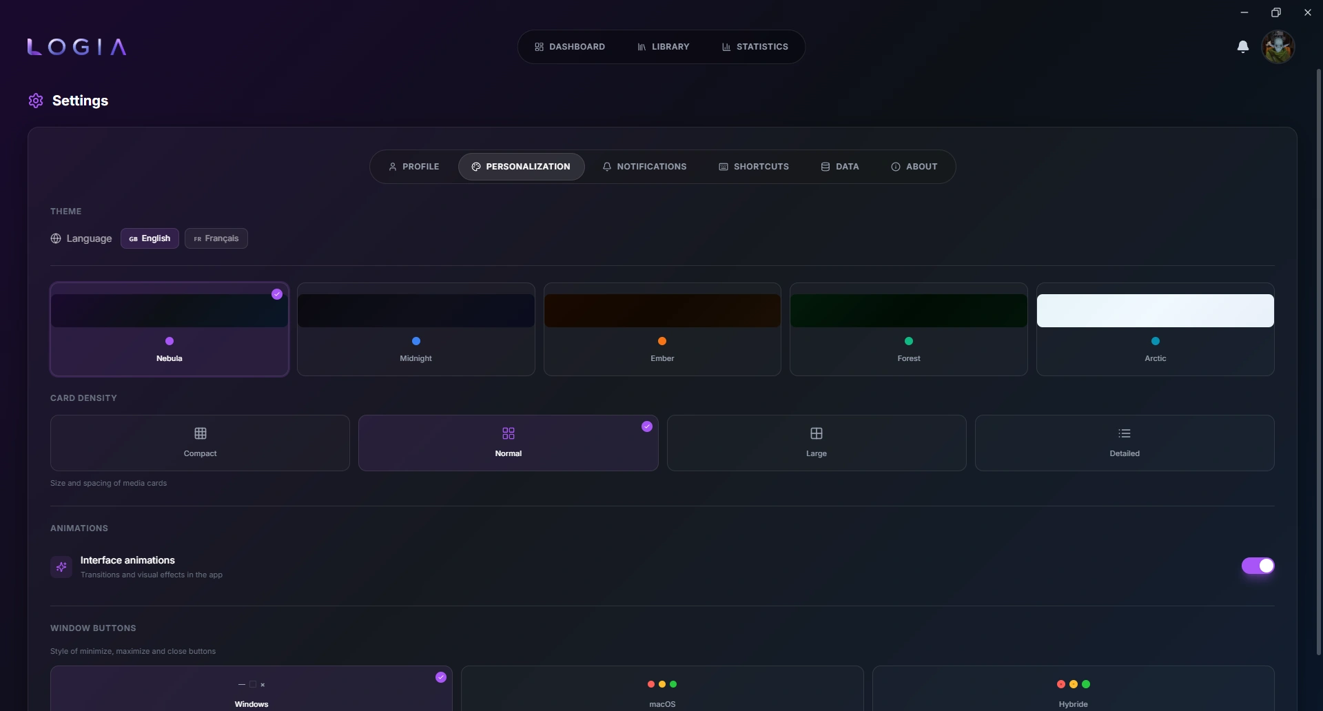 Logia personalization settings