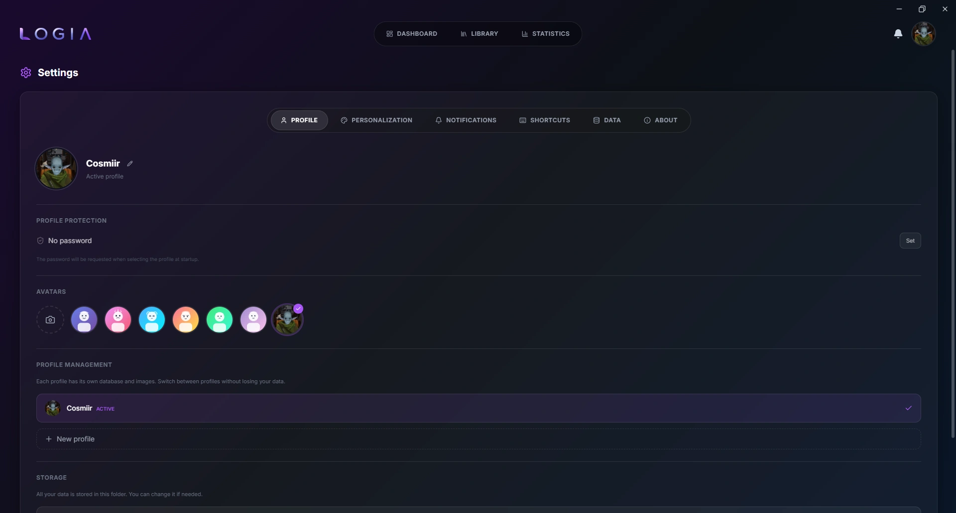 Logia profile settings